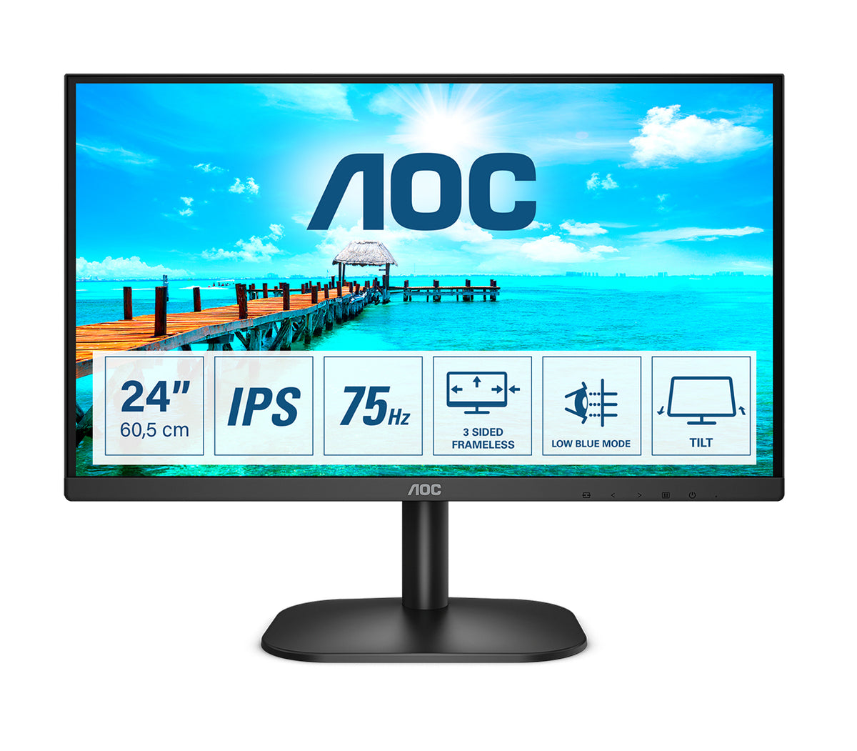 AOC 24B2XH/EU - LED Display - 24" (23.8" viewable) - 1920 x 1080 Full HD (1080p) @ 75 Hz - IPS - 250 cd/m² - 1000:1 - HDMI, VGA - black