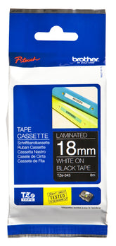 Brother TZe-345 - Autocolante padrão - branco no preto - Rolo (1,8 cm x 8 m) 1 cassete(s) fita laminada - para Brother PT-D600, P-Touch PT-1880, D450, E550, E800, P900, P950, P-Touch Cube Plus PT-P710