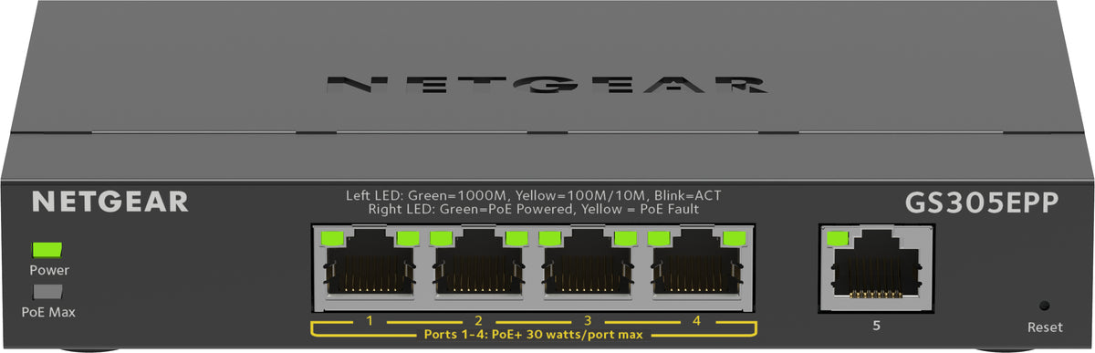 NETGEAR Plus GS305EPP - Switch - smart - 5 x 10/100/1000 (4 PoE+) - desktop, wall mountable - PoE+ (120 W)