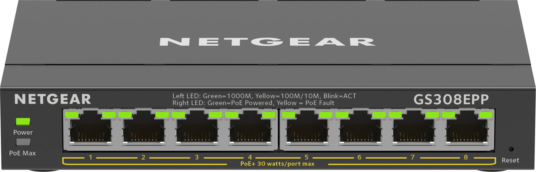 NETGEAR Plus GS308EPP - Switch - Smart - 8 x 10/100/1000 (PoE+) - desktop, wall mountable - PoE+ (123W)