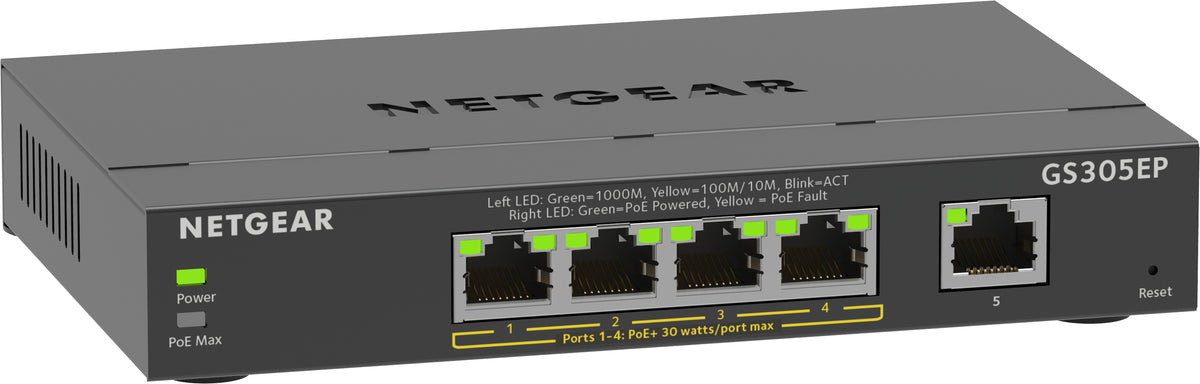 NETGEAR Plus GS305EP - Switch - smart - 5 x 10/100/1000 (4 PoE+) - desktop, wall mountable - PoE+ (63 W)