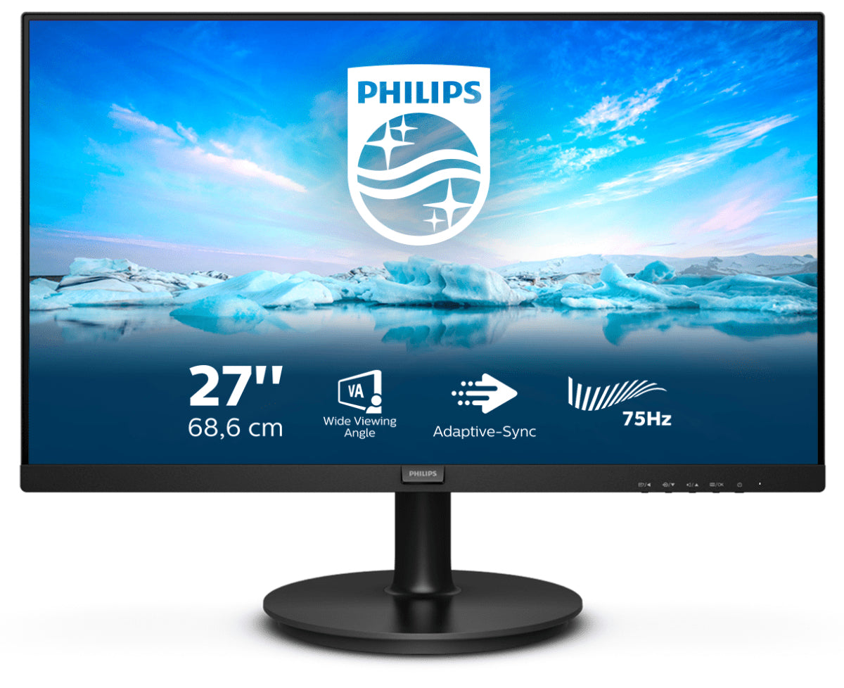 Philips V-line 272V8LA - Monitor LED - 27" - 1920 x 1080 Full HD (1080p) @ 75 Hz - VA - 250 cd/m² - 3000:1 - 4 ms - HDMI, VGA, DisplayPort - altifalantes - preto texturizado