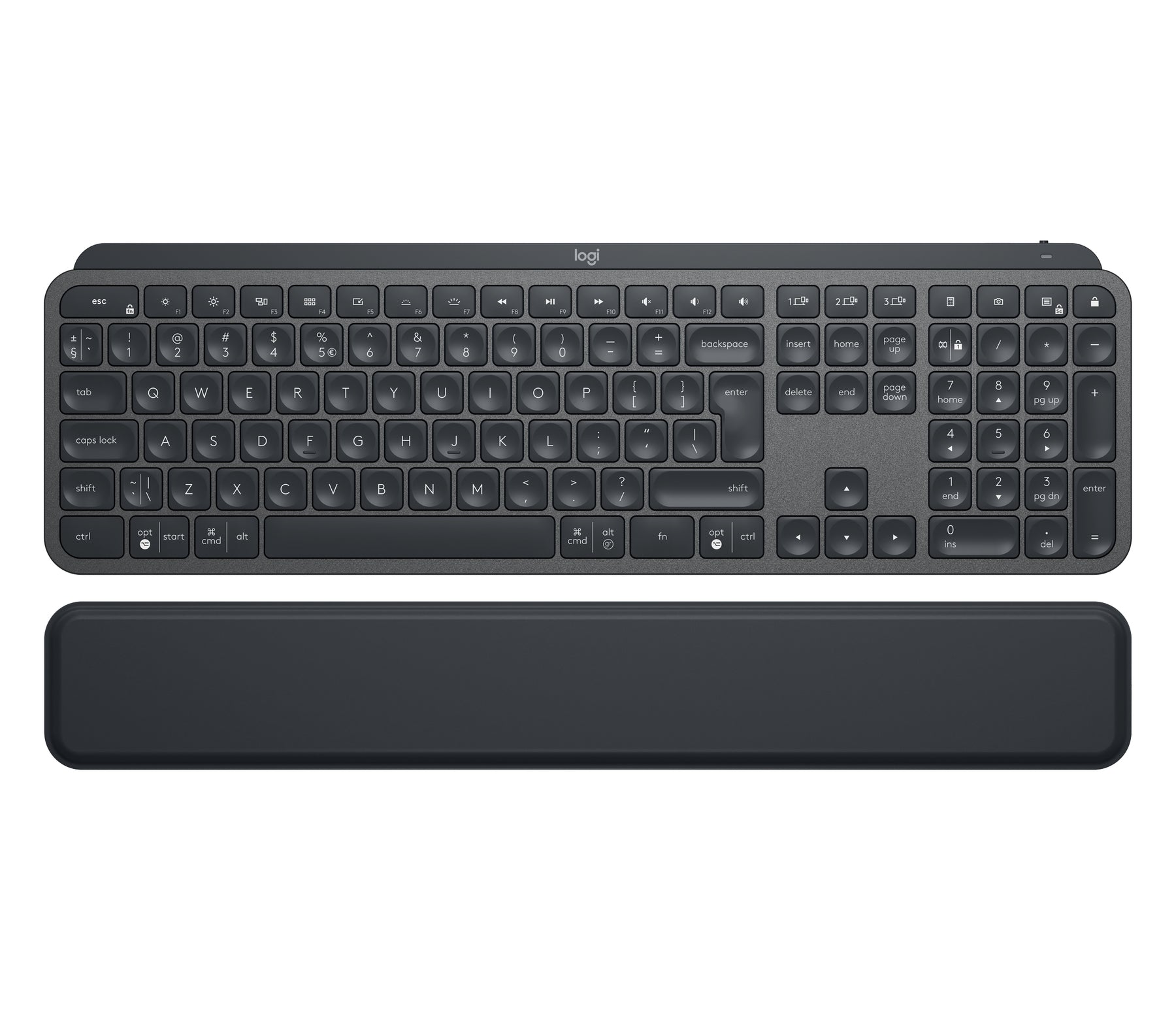 Logitech MX Keys - Teclado - retroiluminação - Bluetooth, 2.4 GHz - Pan-Nórdico - grafite