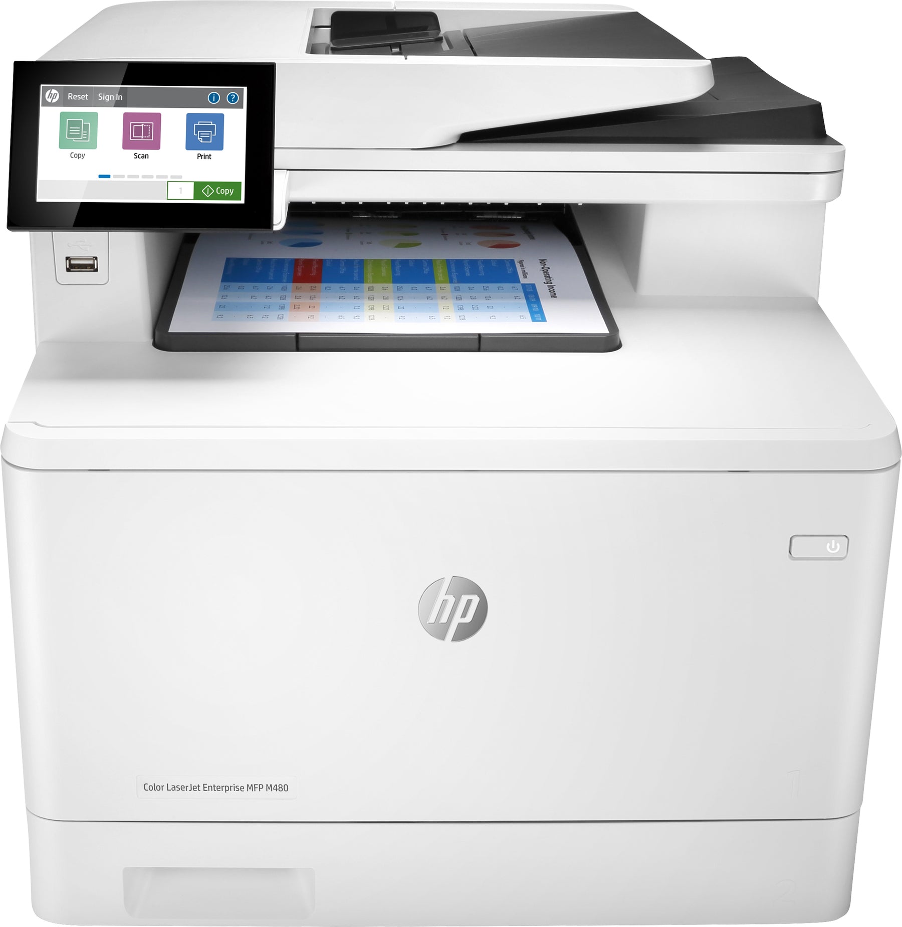 HP Color LaserJet Enterprise MFP M480f - Multifunction Printer - Color - Laser - Legal (216 x 356 mm) (original) - A4/Legal (media) - up to 27 ppm (copy) - up to 27 ppm (print) - 300 leaves - 33.6 Kbps - USB 2.0, Gigabit LAN, USB 2.0 host