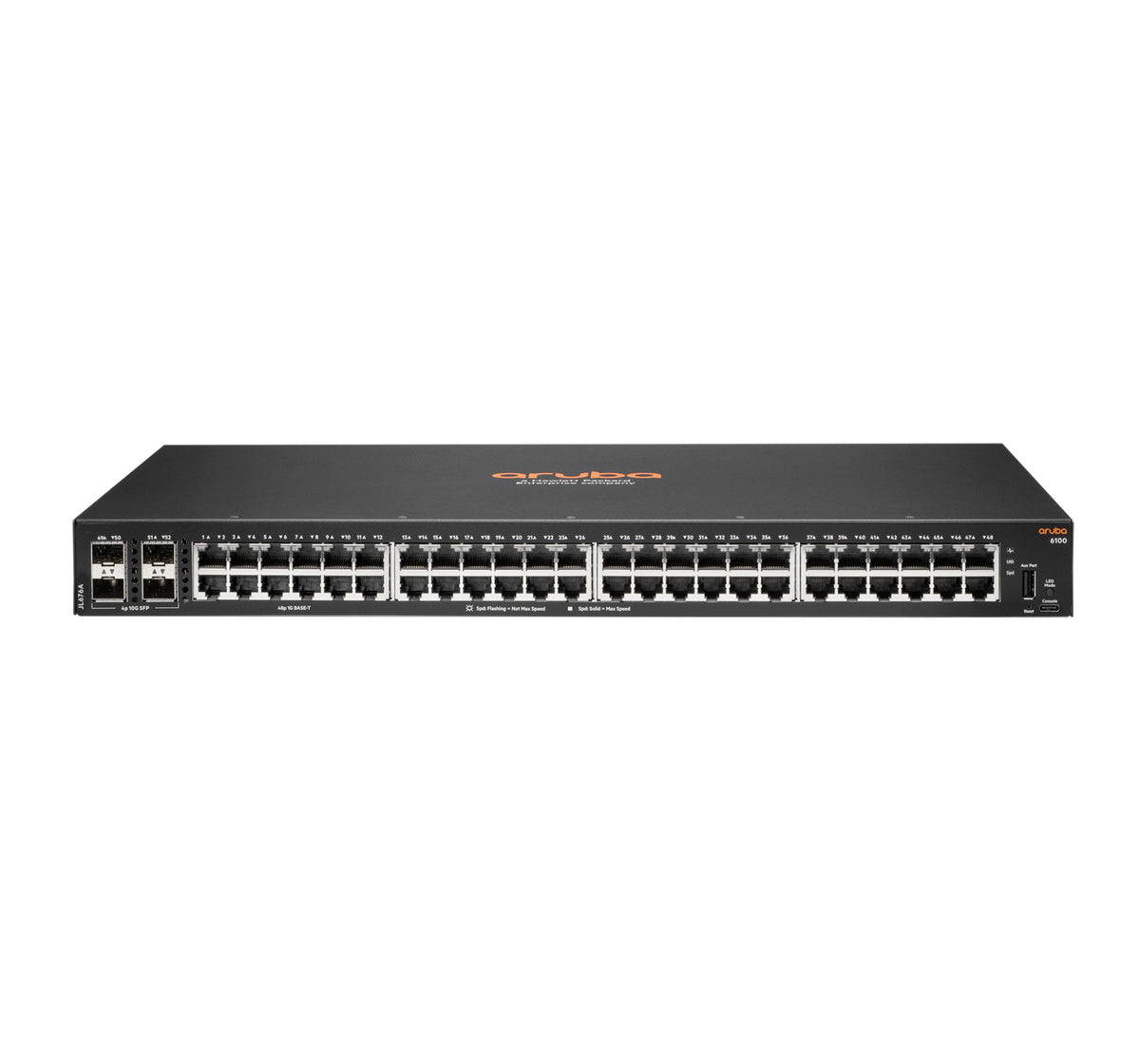 HPE Aruba 6100 48G 4SFP+ Switch - Switch - L3 - Managed - 48 x 10/100/1000 + 4 x 1 Gigabit / 10 Gigabit SFP+ - side-to-side airflow - rail mountable