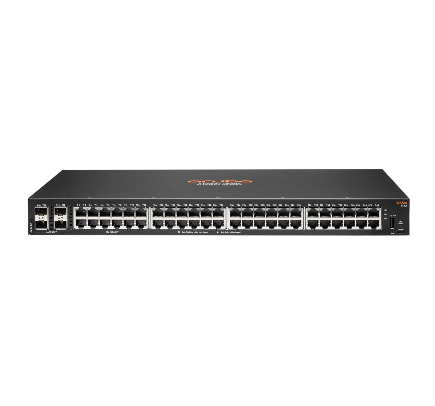 HPE Aruba 6100 48G 4SFP+ Switch - Interruptor - L3 - Administrado - 48 x 10/100/1000 + 4 x 1 Gigabit / 10 Gigabit SFP+ - fluxo de ar lado para lado - montável em trilho