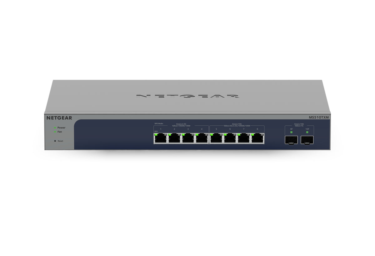 NETGEAR Smart MS510TXM - Conmutador - L3 Lite - inteligente - 4 x 100/1000/2.5G + 4 x 1/2.5/5/10GBase-T + 2 x 10 Gigabit SFP+ (enlace ascendente) - escritorio, montaje en riel