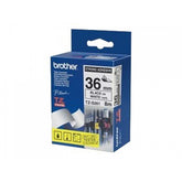 Fita BROTHER Laminada Super Adesiva c/ texto Preto e fundo Branco 36mm