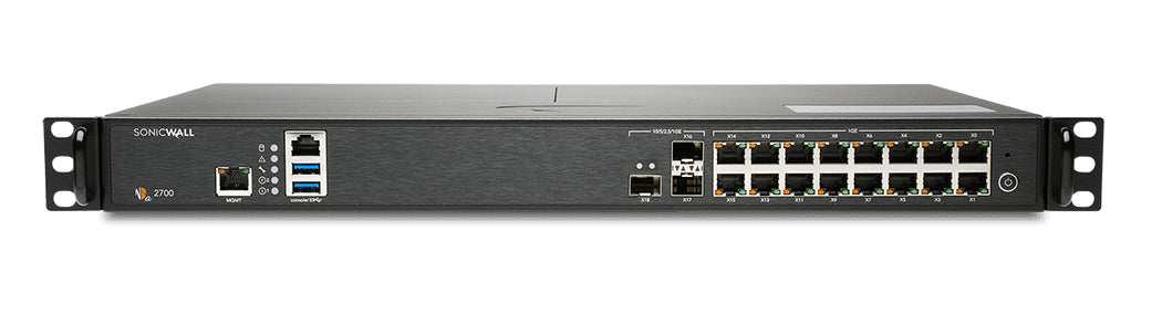 SonicWall NSa 2700 - Essential Edition - dispositivo de seguridad - 10 GigE - 1U - Programa SonicWALL Secure Upgrade Plus (opción de 2 años) - montaje en gabinete