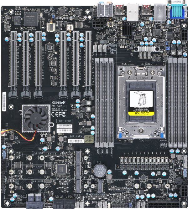 SUPERMICRO M12SWA-TF - Motherboard - Extended ATX - Socket sWRX8 - AMD WRX80 Chipset - USB-C Gen2, USB 3.2 Gen 1, USB 3.2 Gen 2, USB-C Gen 2x2 - 10 Gigabit LAN, Gigabit LAN - integrated graphics - HD Audio (8-channel)