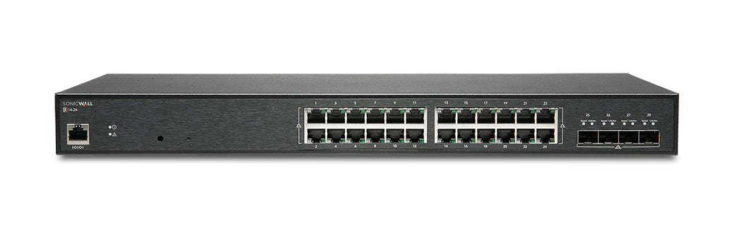 SonicWall Switch SWS14-24 - Interruptor - Administrado - 24 x 10/100/1000 + 4 x 10 Gigabit SFP+ - montável em trilho - com 3 anos de Assistência 24x7