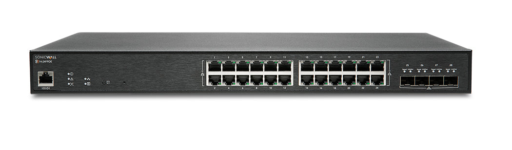 SonicWall Switch SWS14-24FPOE - Switch - Managed - 24 x 10/100/1000 (PoE+) + 4 x 10 Gigabit SFP+ - rail mountable - PoE+ (410 W) - with 3 years 24x7 Support