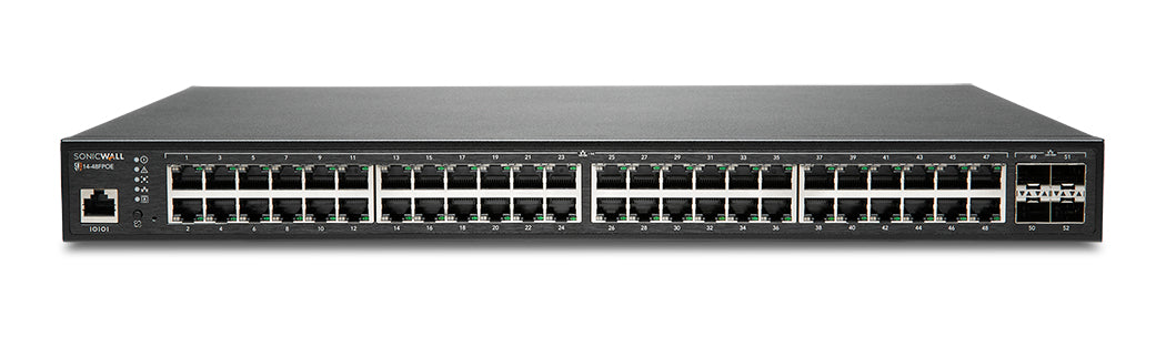 SonicWall Switch SWS14-48FPOE - Switch - Managed - 48 x 10/100/1000 (PoE+) + 4 x 10 Gigabit SFP+ - rail mountable - PoE+ (740 W) - with 3 years 24x7 Support