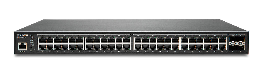 SonicWall Switch SWS14-48FPOE - Interruptor - Administrado - 48 x 10/100/1000 (PoE+) + 4 x 10 Gigabit SFP+ - montável em trilho - PoE+ (740 W) - com 1 ano de Assistência 24x7