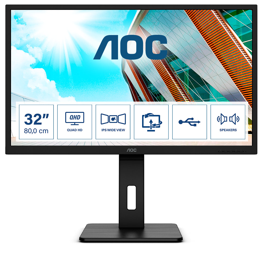 AOC MONITOR IPS 32 (31.5) 16:9 QHD HDMI DP USB SPEAKERS HAS PIVOT Q32P2