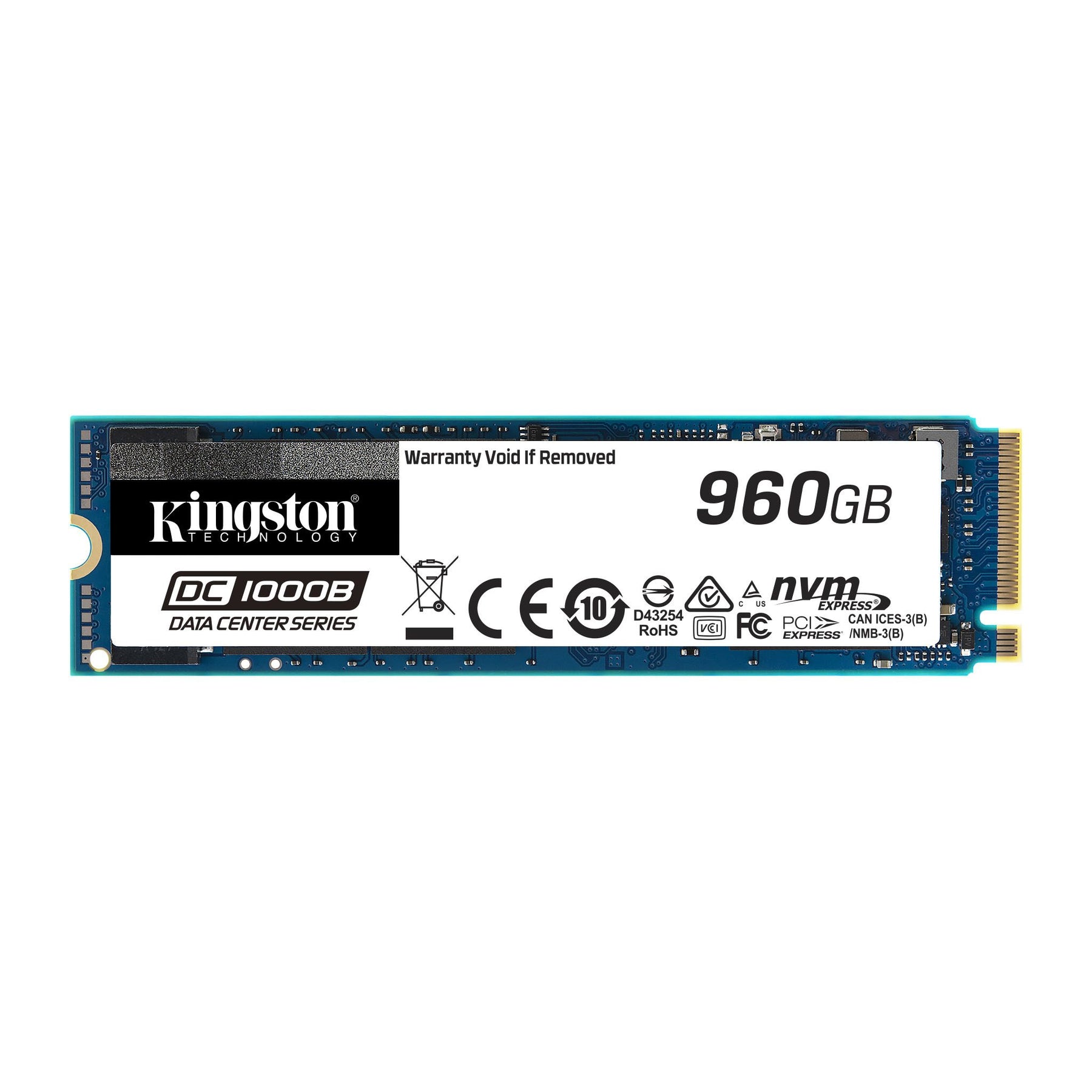 Kingston Data Center DC1000B - SSD - encriptado - 960 GB - interna - M.2 2280 - PCIe 3.0 x4 (NVMe) - 256-bits AES - Self-Encrypting Drive (SED)