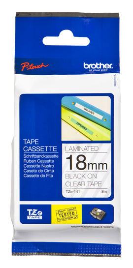 Brother TZe-141 - Autocolante padrão - preto sobre claro - Rolo (1,8 cm x 8 m) 1 cassete(s) fita laminada - para Brother PT-D600, P-Touch PT-1880, D450, E550, E800, P900, P950, P-Touch Cube Plus PT-P710