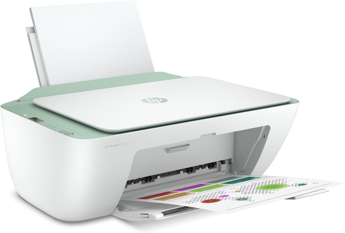 HP Deskjet 2722e All-in-One - Impresora multifunción - color - inyección de tinta - 216 x 297 mm (original) - A4/Legal (soportes) - hasta 6 ppm (copia) - hasta 7,5 ppm (impresión) - 60 hojas - USB 2.0, Bluetooth, Wi-Fi(n) - Elegible para HP Instant Ink