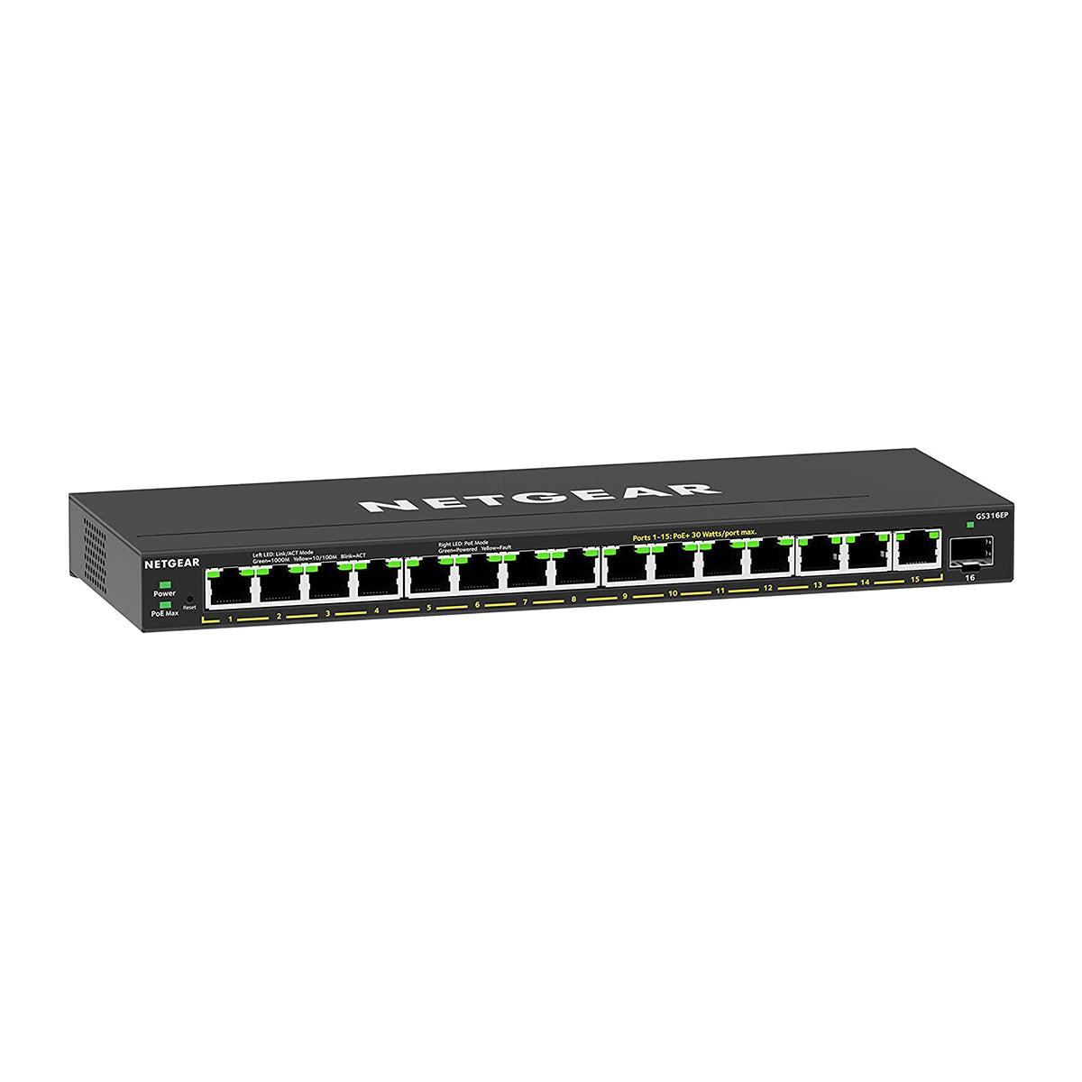 NETGEAR Plus GS316EP - Switch - Admin - 15 x 10/100/1000 (PoE+) + 1 x SFP - escritorio, montaje en pared - PoE+ (180W)