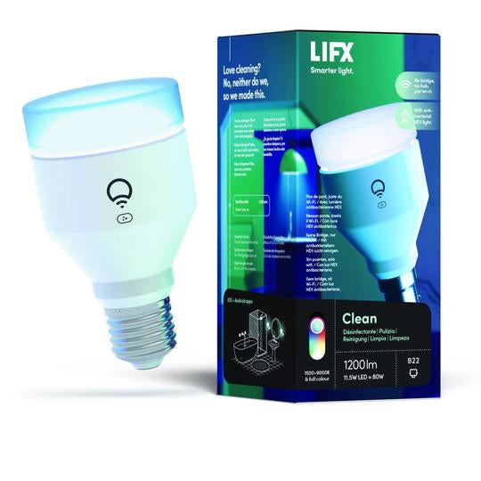 LIFX Clean - Bombilla LED - forma: A60 - E27 - 11,5 W (equivalente a 80 W) - clase F - multicolor/luz cálida a blanco frío - 1500-9000 K - blanco
