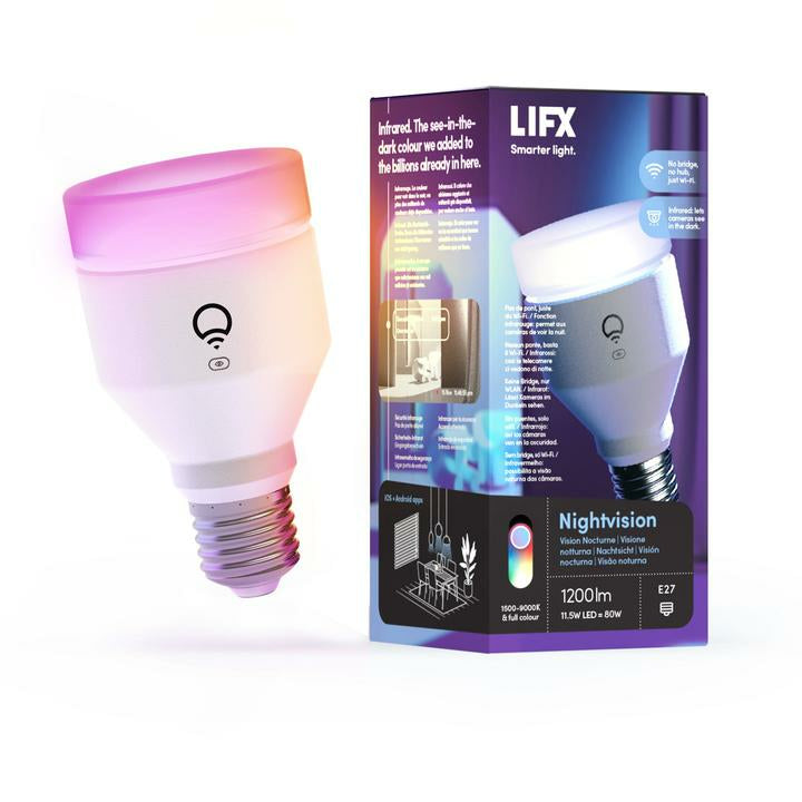 LIFX Nightvision - Lâmpada LED - forma: A60 - E27 - 11.5 W (equivalente 80 W) - classe F - luz multicolor/quente para branco frio - 1500-9000 K - branco