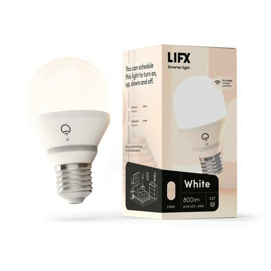 LIFX WHITE - Lâmpada LED - E27 - 8.5 W (equivalente 60 W) - classe F - luz branca morna - 2700 K - branco