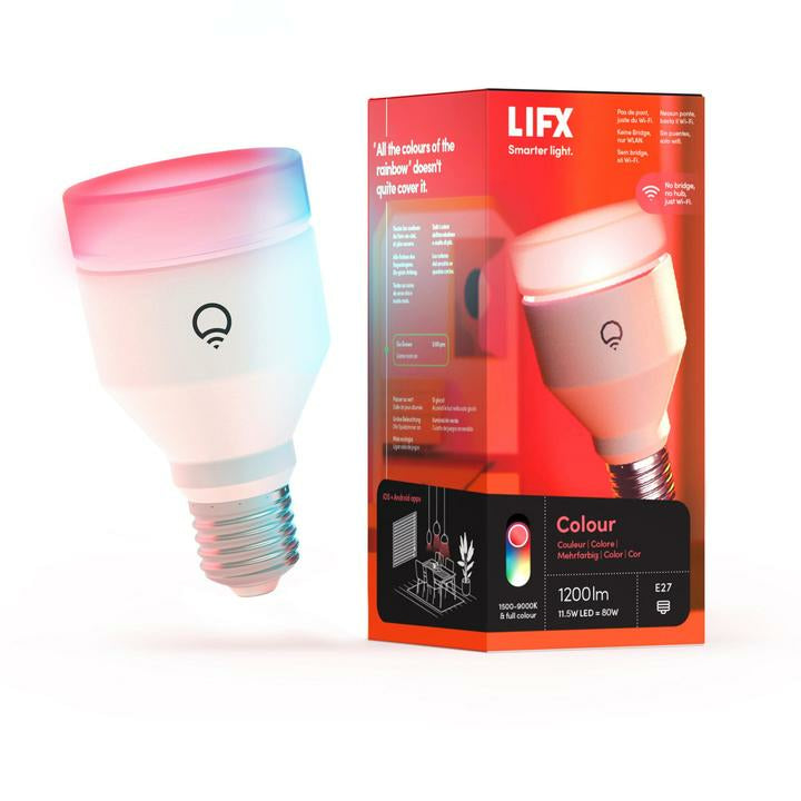 LIFX Colour - Lâmpada LED - forma: A60 - E27 - 11.5 W (equivalente 80 W) - classe F - luz multicolor/quente para branco frio - 1500-9000 K - branco
