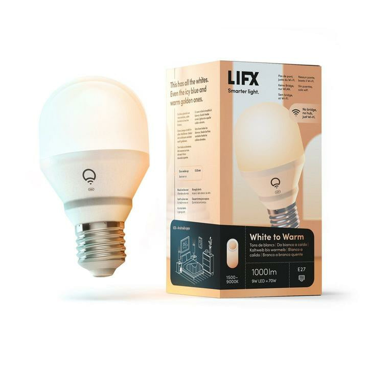 LIFX White to Warm - Bombilla LED - forma: A60 - E27 - 9 W (equivalente a 70 W) - clase E - luz blanca cálida a fría - 1500-9000 K - blanco