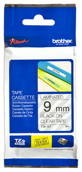 Brother TZe-121 - Adhesivo estándar - Negro sobre transparente - Rollo (0,9 cm x 8 m) 1 Cassette(s) Cinta laminada - Para Brother PT-D210, D600, H110, P-Touch PT-1005, 1880, E800 , H110, Cubo P-Touch Plus PT-P710