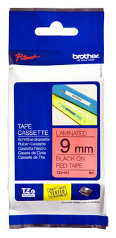 Brother TZe-421 - Autocolante padrão - preto em vermelho - Rolo (0,9 cm x 8 m) 1 cassete(s) fita laminada - para Brother PT-D210, D600, H110, P-Touch PT-1005, 1880, E800, H110, P-Touch Cube Plus PT-P710