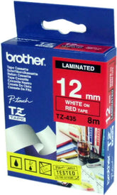 Brother TZe-435 - Blanco sobre rojo - Rollo (1,2 cm x 8 m) 1 Cassette(s) Cinta laminada - para Brother PT-D210, D600, E115, H110, H200, P-Touch PT-1005, H107, P- Cubo táctil Plus PT-P710