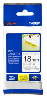 Brother TZe-S141 - Extra Strong Adhesive - Black on Clear - Roll (1.8 cm x 8 m) 1 Cassette(s) Laminated Tape - for Brother PT-D600, P-Touch PT-D410, D450, D460, D610 , D800, E550, P900, P950