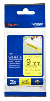 Brother TZe-S621 - Extra Strong Adhesive - Black on Yellow - Roll (0.9 cm x 8 m) 1 Cassette(s) Laminated Tape - for Brother PT-D210, D600, H110, H200, P-Touch PT-1880 , E800, H107, P-Touch Cube Plus PT-P710