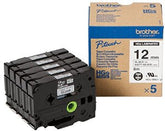 Brother HGE-M931V5 - Negro sobre plateado - Rollo (1,2 cm x 8 m) 5 Cassette(s) de cinta laminada - para P-Touch PT-9500pc, PT-9700PC, PT-9800PCN, P-Touch R RL-700S