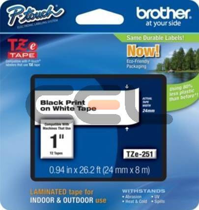 Brother TZ251CIV - Negro sobre blanco - Rollo (2,4 cm x 8 m) 1 Cassette(s) Cinta laminada - para Brother PT-D600, P-Touch PT-3600, D610, D800, E550, P750, P900, P950, P- Borde táctil PT-P750