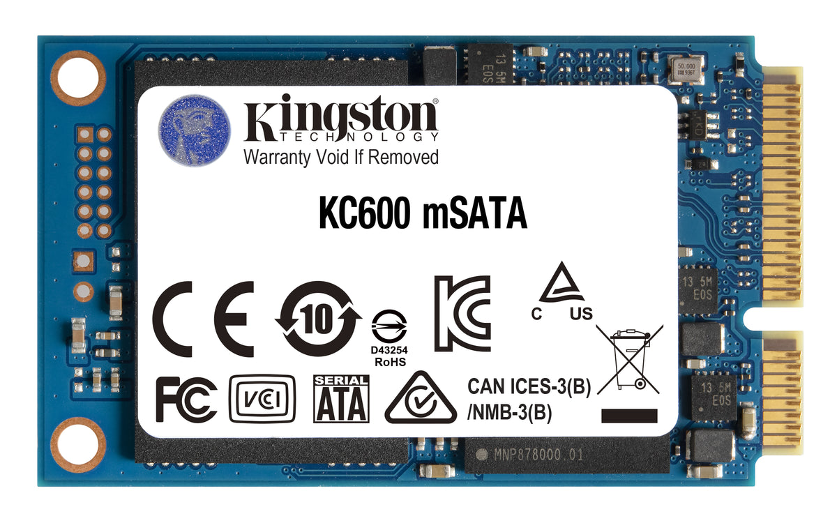 Kingston KC600 - SSD - encrypted - 1024 GB - internal - mSATA - SATA 6Gb/s - 256-bit AES - Self-Encrypting Drive (SED), TCG Opal Encryption