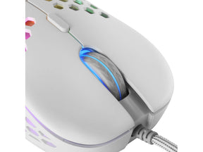 MARS GAMING MM55 WHITE MOUSE, 12800DPI, EXTREME-LIGHT 55G, RGB, PARACORD, SOFT (MM55W)