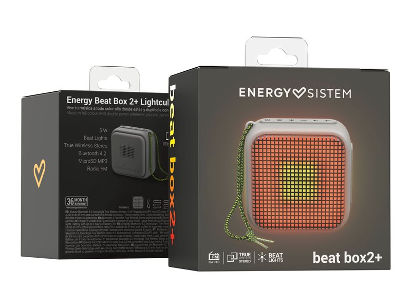 Energy Beat Box 2+ Lightcube - Altifalante - para utilização portátil - sem fios - Bluetooth - 5 Watt - granito