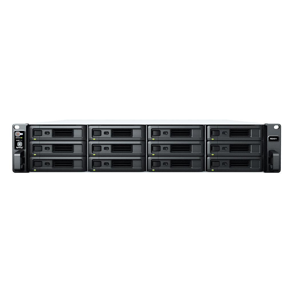 Synology RackStation RS2421+ - Servidor NAS - 12 baias - montável em bastidor - SATA 6Gb/s - RAID (expansão de disco rígido) 0, 1, 5, 6, 10, JBOD - RAM 4 GB - Gigabit Ethernet - iSCSI assistência - 2U