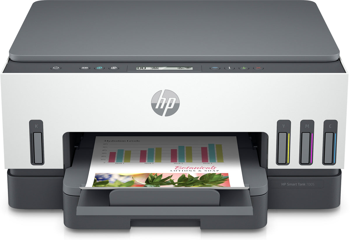 HP Smart Tank 7005 All-in-One - Multifunction Printer - Color - Inkjet - Refillable - Letter A (216 x 279 mm)/A4 (210 x 297 mm) (original) - A4/Legal (media) - up to 15 ppm (print) - 250 sheets - USB 2.0, Wi-Fi(ac), Bluetooth