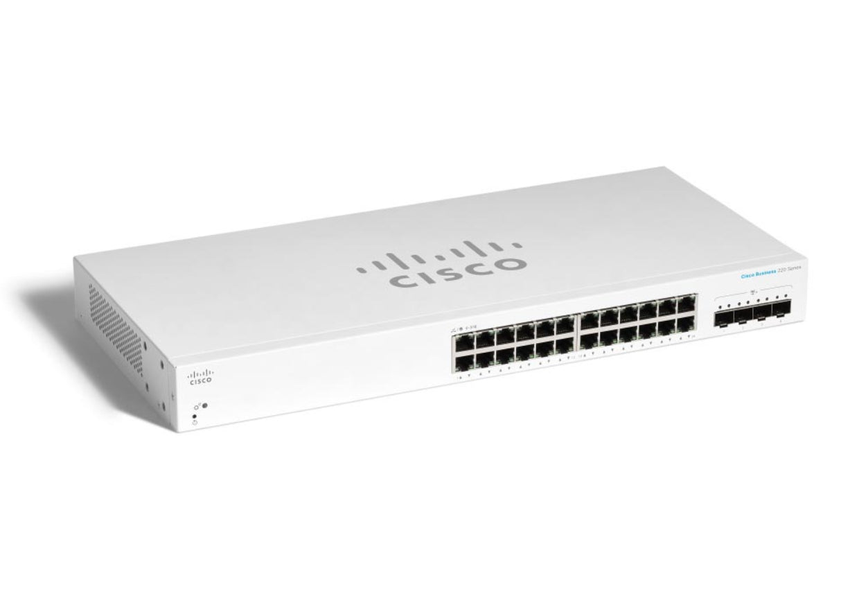 Cisco Business 220 Series CBS220-24T-4X - Interruptor - inteligente - 24 x 10/100/1000 + 4 x 10 Gigabit SFP+ (uplink) - montável em trilho