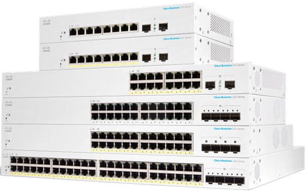 Cisco Business 220 Series CBS220-8FP-E-2G - Interruptor - inteligente - 8 x 10/100/1000 (PoE+) + 2 x Gigabit SFP (ligação ascendente) - montável em trilho - PoE+ (130 W)