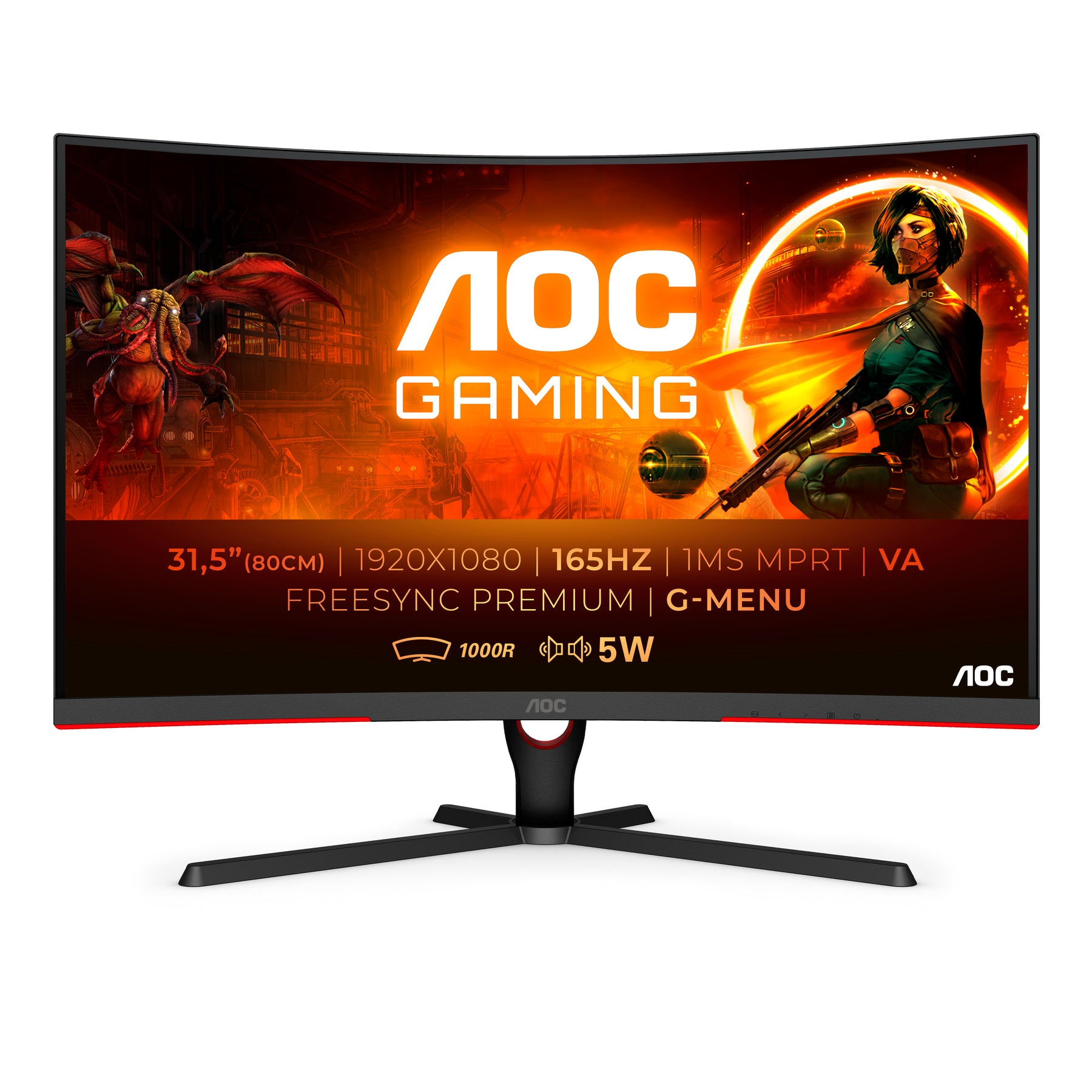 AOC MONITOR VA 32 (31.5) FHD CURVED 1MS 165HZ VGA HDMI DP SPEAKERS C32G3AE/BK