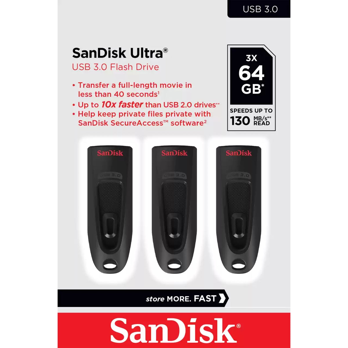 SanDisk Ultra - USB Flash Drive - 64 GB - USB 3.0 (3-pack)