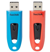 SanDisk Ultra - Drive flash USB - 64 GB - USB 3.0 - azul, vermelho (pacote de 2)