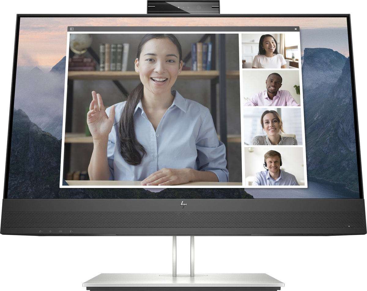 HP E24mv G4 Conferencing Monitor - E-Series - LED monitor - 23.8" - 1920 x 1080 Full HD (1080p) @ 60 Hz - IPS - 250 cd/m² - 1000:1 - 5 ms - HDMI, VGA, DisplayPort - speakers - silver, black head