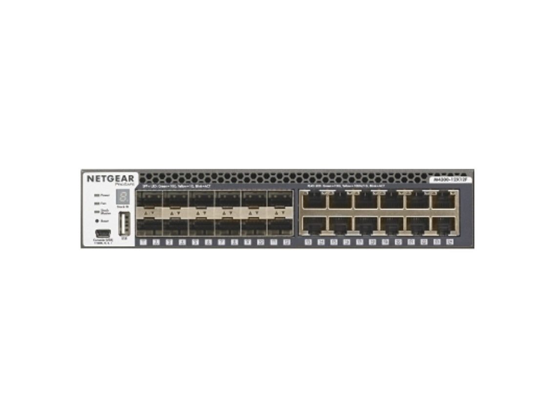 NETGEAR M4300-12X12F - Switch - L3 - Administrado - 12 x 10/100/1000/10000 + 12 x 10 Gigabit SFP+ - flujo de aire de adelante hacia atrás - montaje en riel