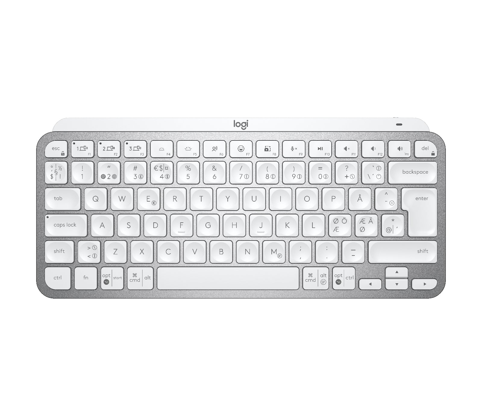 Logitech MX Keys Mini - Oficina - Teclado - Retroiluminación - Bluetooth - QWERTY - Nórdico (danés/finlandés/noruego/sueco) - Gris pálido