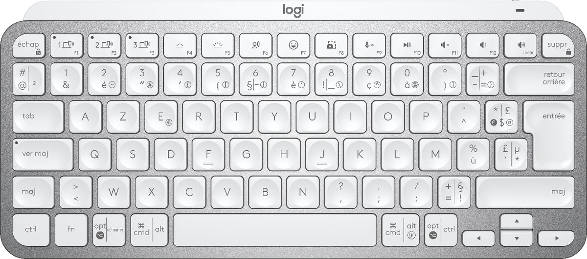 Logitech MX Keys Mini - Teclado - retroiluminação - Bluetooth - AZERTY - Francês - cinza pálido