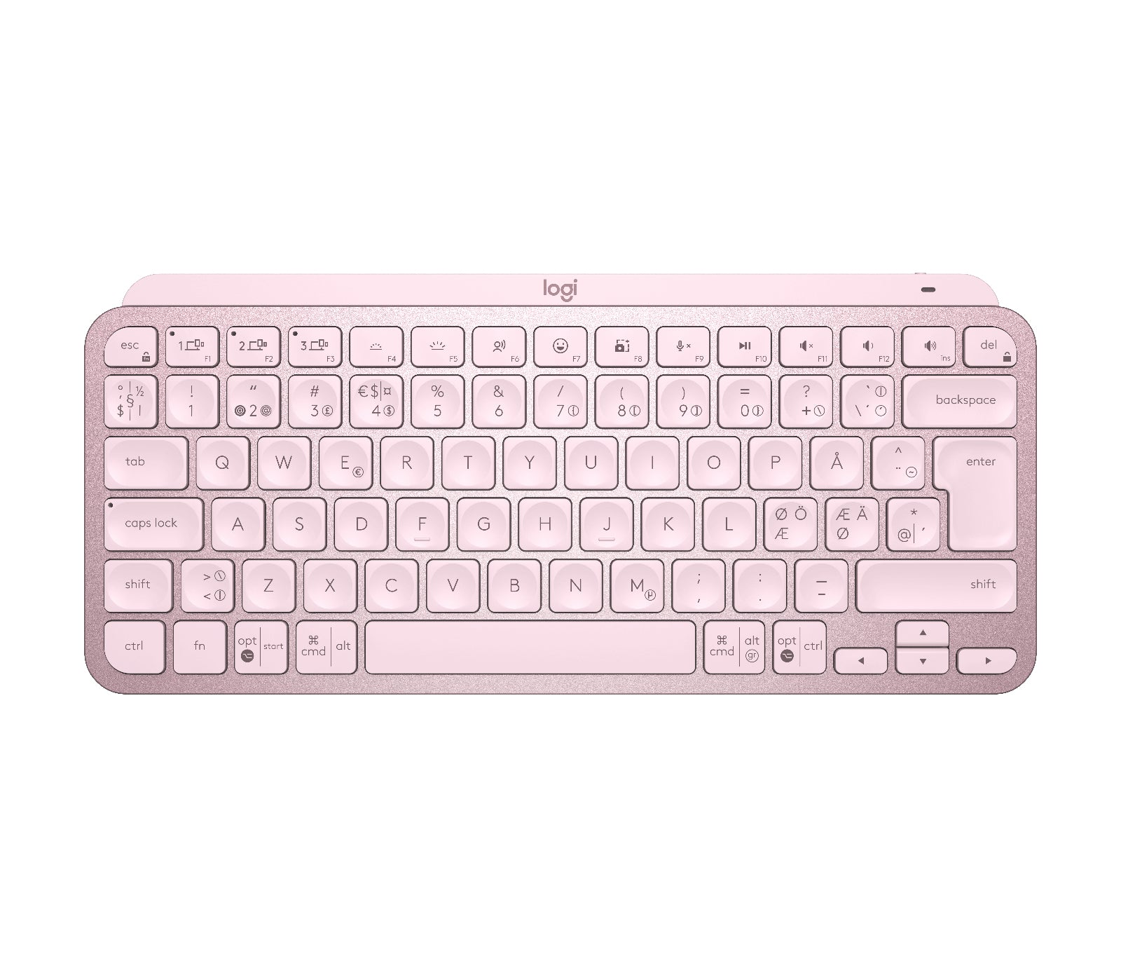 Logitech MX Keys Mini - Oficina - Teclado - Retroiluminación - Bluetooth - QWERTY - Nórdico (Danés/Finlandés/Noruego/Sueco) - Rosa